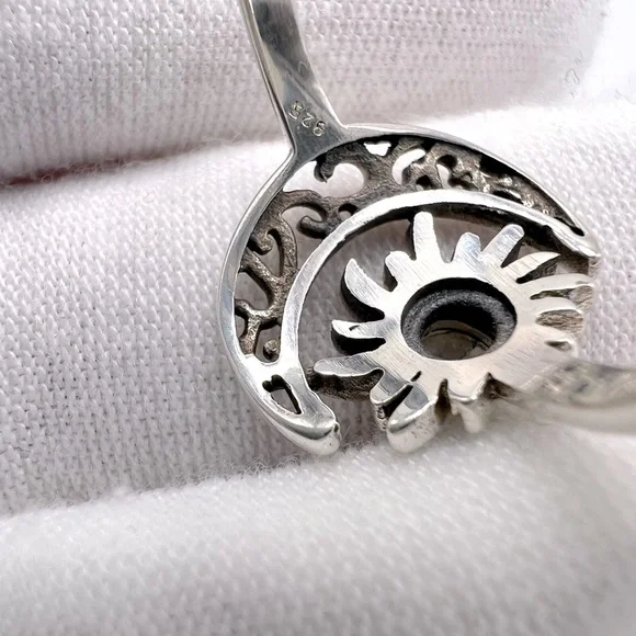 Genuine Rainbow Moonstone .825 Sterling Silver Filigree Crescent Moon & Sun Ring - Picture 13 of 17